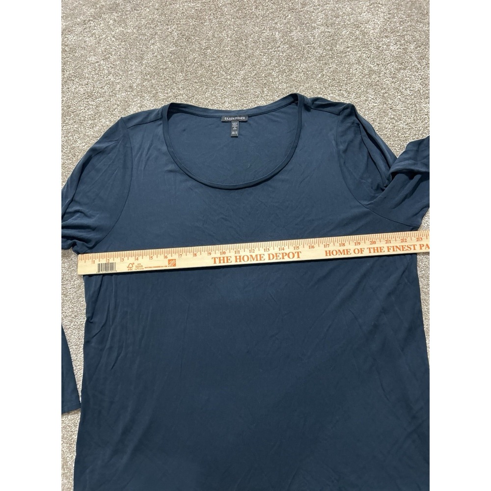 Eileen Fisher Women's 1X Stretch Silk Jersey Top Navy Ink Tone Minimalist - Picture 3 of 6